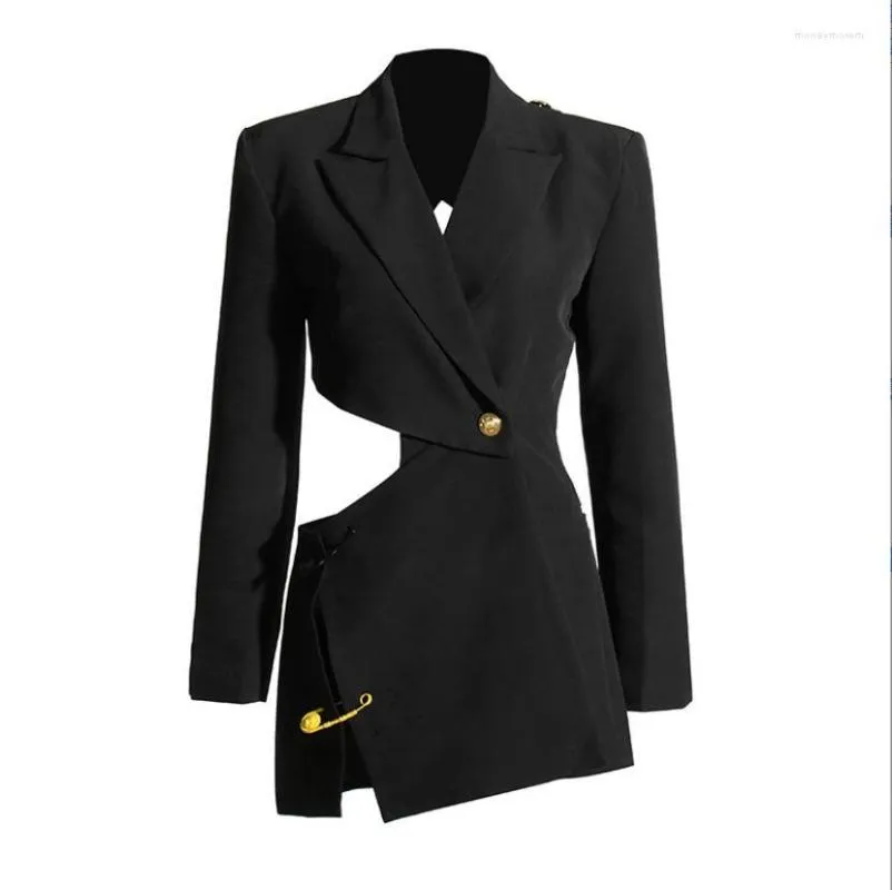 Costumes pour femmes Sexy évider dos ouvert asymétrique noir Slim Fit manteau femmes Design sens petit costume printemps automne porter Long Blazer