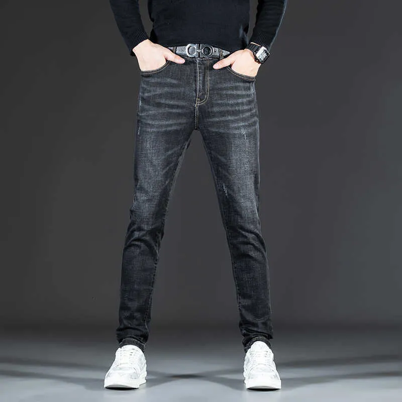 and Autumn Winter Men's Jeans Embroidery Casual Stretch Small Straight Short Brand Black Denim Pants Fashion