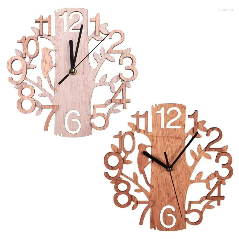 Horloges murales 23cm Dia pour arbre 3D créatif en forme d'oiseau horloge en bois à piles pendaison de crémaillère bureau à domicile Gi