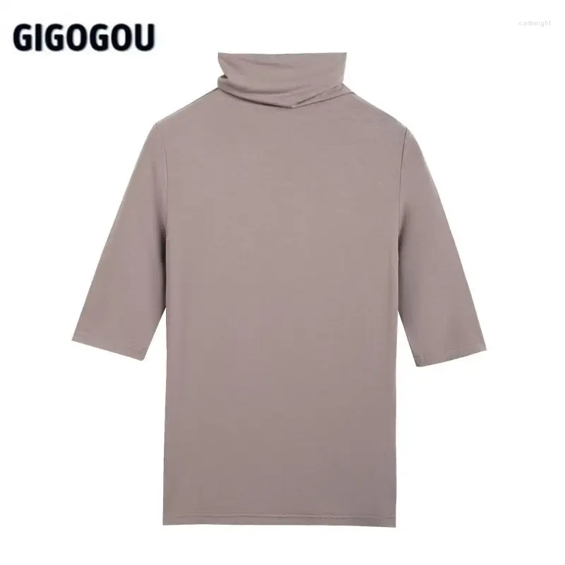 Women's Sweaters GIGOGOU Spring Summer Turtleneck Women Sweater Half Sleeve Woman Pullover Slim Tight Female Knitwear Jumper Top Tee