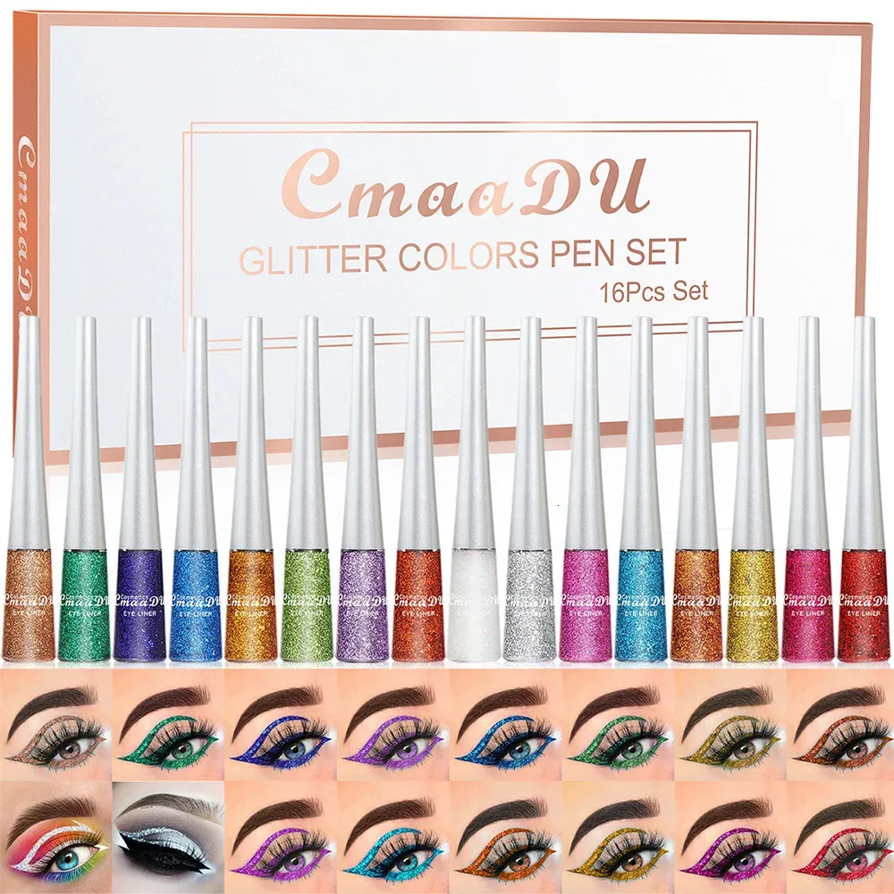 Combinatie oogschaduw/voering CmaaDu 16 kleuren/set Glitter vloeibare eyeliner Waterproof Langdurige eyeliner Make-upset Instrumentos De Maquillaje DC08 231031