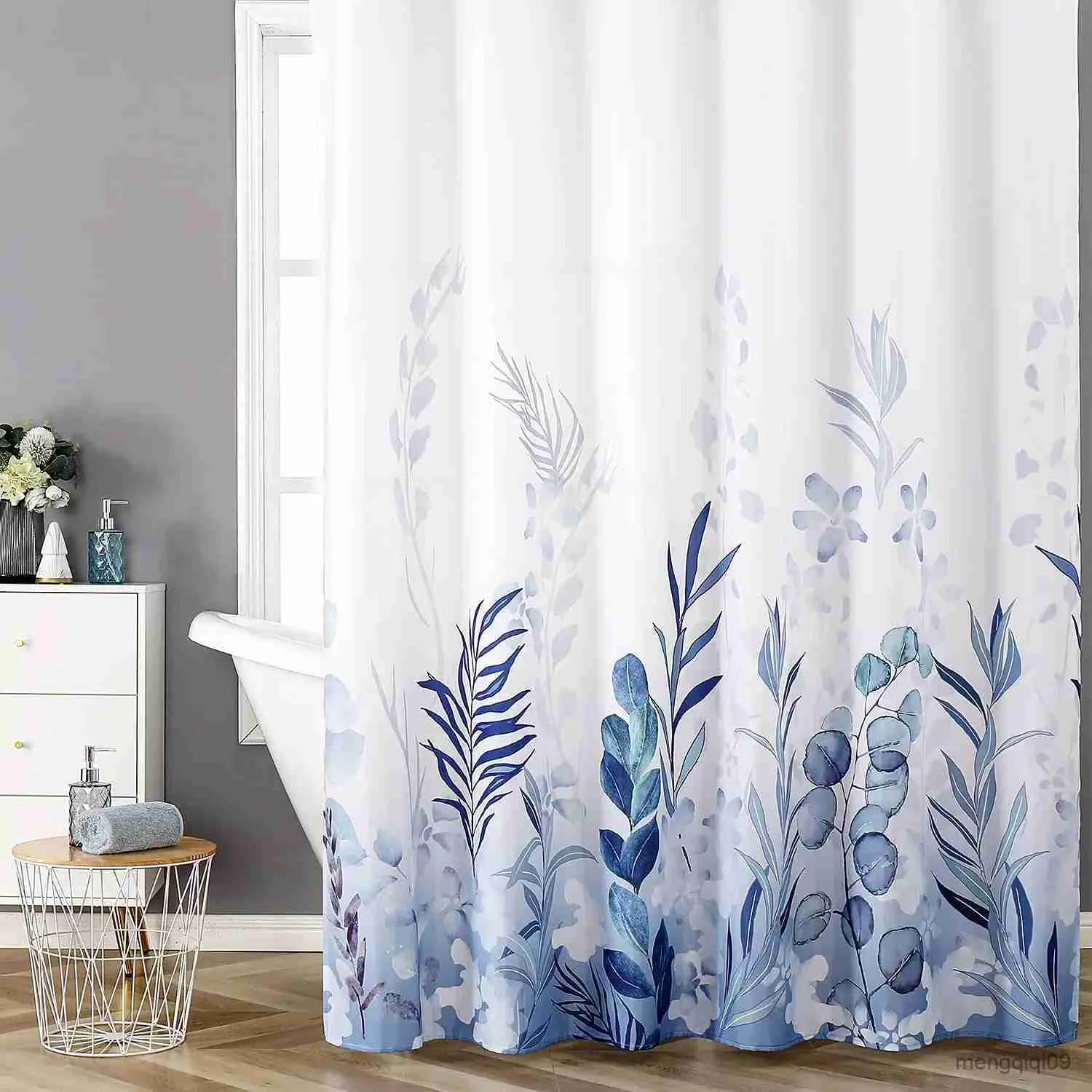 Cortinas de chuveiro azuis pedras de pedra em pano de banheiro branco conjuntos de cortinas de chuveiro com cortinas de chuveiro resistentes para decoração de banheiro R231101