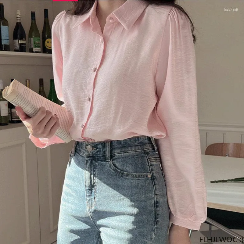 Blouses pour femmes Corée Chic Tops Blusas Japon Style Élégant 2023 Mignon Preppy Filles Bouton Rose Chemises Blanches Rétro Flhjlwoc Mode Femmes