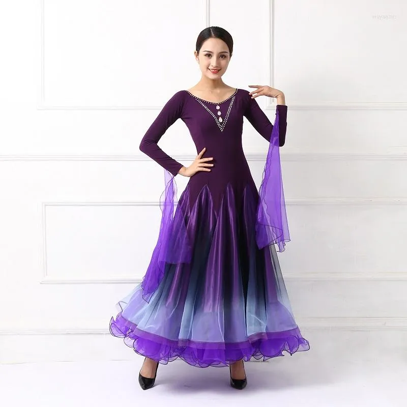 Purple Plus Size Ballroom Dance Dress for Women Spandex Big Swing Standard Viennese Waltz Oversize Belly Dancing