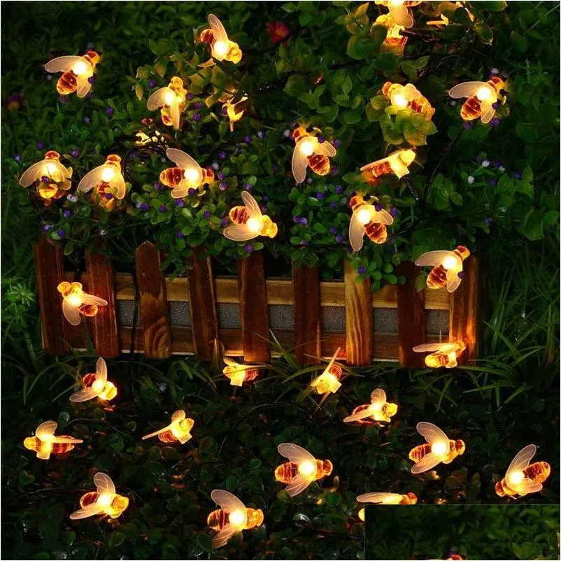 Andere evenementenfeestbenodigdheden Andere evenementenfeestbenodigdheden 5M 50Led Lamp Honey Bee Led String Fairy Light Outdoor Garden Fence Patio Garl Dh1Yn