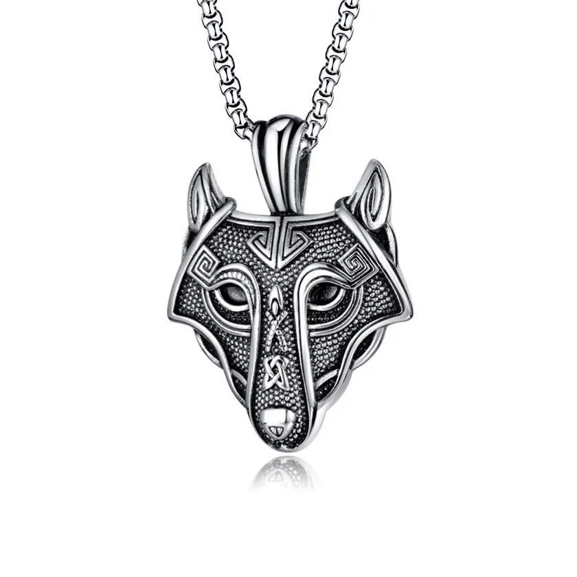 Retro Wolf Head Pendant Couple Necklaces Women Mens Stainless Steel Hip Hop Jewelry for Neck Fashion Christmas Gifts for Girlfriend Wholesale