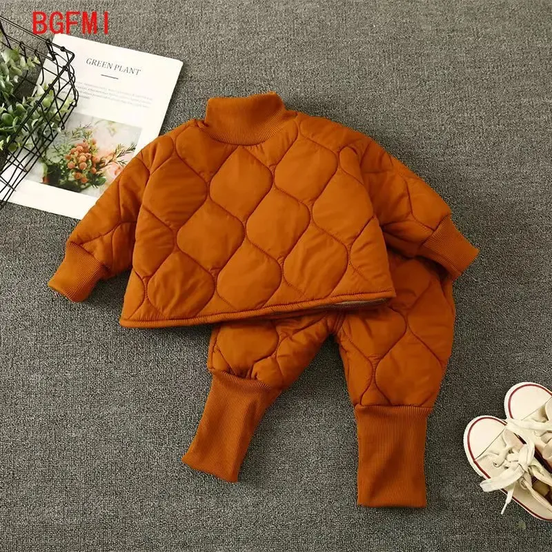 Kläder set mode barns tjocka set vinter baby flickor pojkar varm kappa byxa set barn svart casual kostym 17 år pojke fall outfit kläder 231031