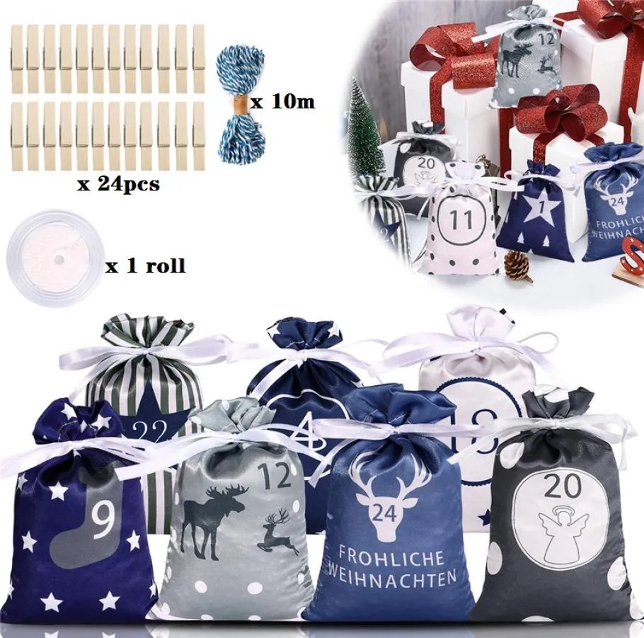 Party Decoration Christmas Gift Bag Set Countdown Advent Calendar Candy Bag Xmas Ornament3777654