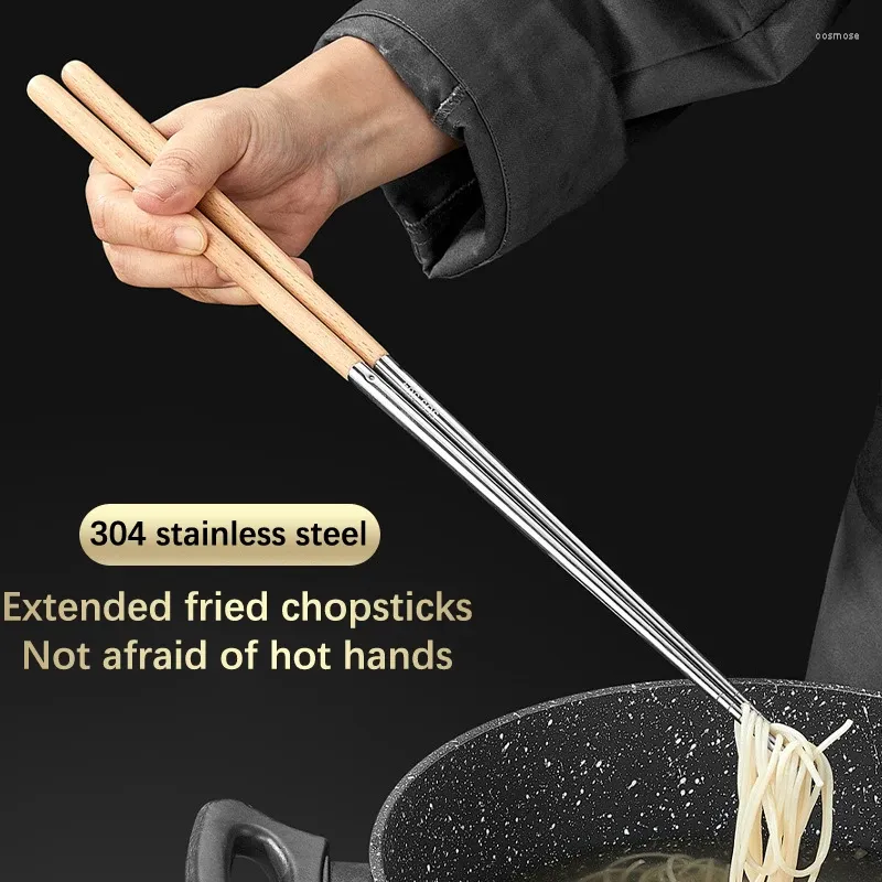 Chopsticks 1Pair Rostfritt stål Long Cook Noodles friterad potten Kinesisk återanvändbar metall Chopstick