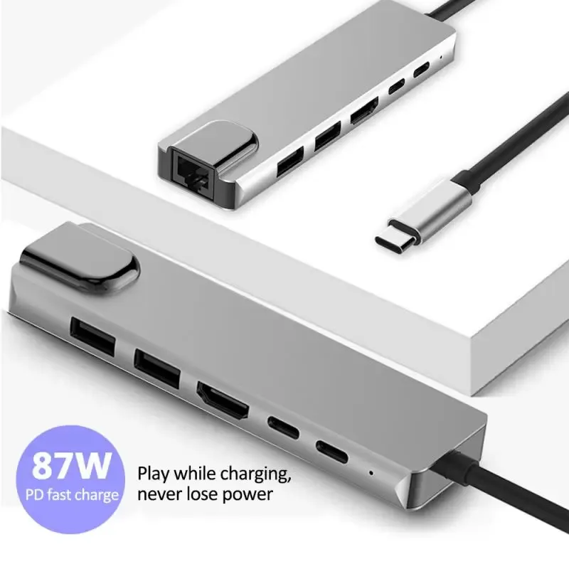 USB Docking Station 5 6 8 10 I 1 Typ C till HDTV Multiport Adapter med RJ45 Ethernet PD-laddningsportar för PC MacBook-bärbara datorer Tablett HTC Samsung Type-C Hub