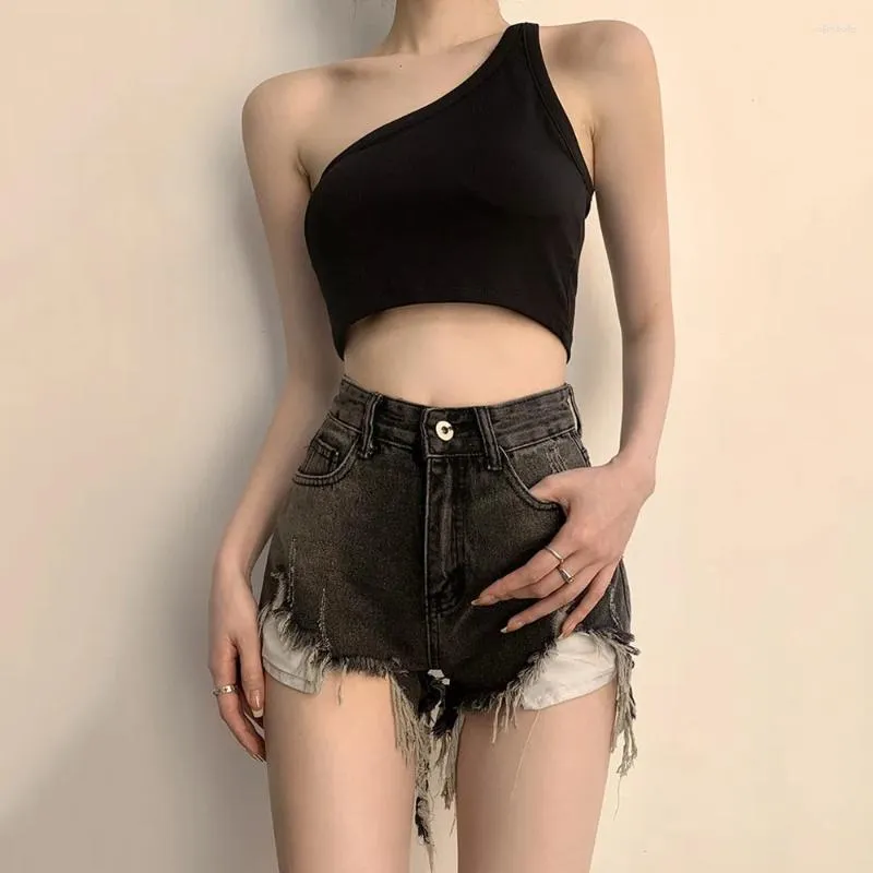 Women's Jeans Ripped Holes Tassel Pocket Fringed Burr Denim Shorts Women Sexy High Waist Pants Female Clothing Slim