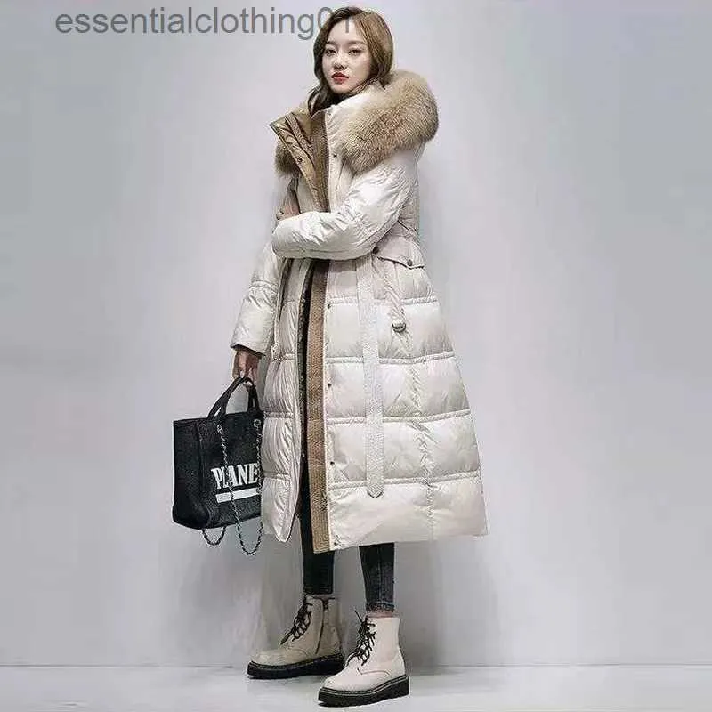 Women's Down Parkas Women 2023 Natural Fur Hooded 90％White Duck Down Jackets Slim lond down low dow dow dow fi fe厚の暖かいkurtka damska l231102