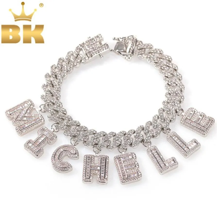 THE BLING KING Hiphop DIY Statement 12mm S-Link Miami Cuban Necklace Baguette Letter Pendant ankle Jewelry Whole Own Style Y202118