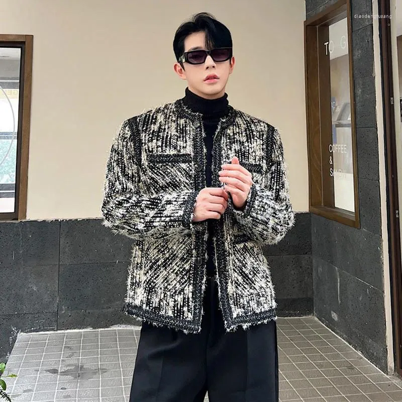Vestes pour hommes SYUHGFA Mode Laine Automne Hiver Vêtements Tendance Niche Design Tissé Sans Col Coréen Casual Manteau Marée
