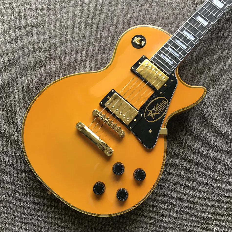 Custom shop, made in China, High Quality yellow Electric Guitar, Rosewood Fingerboard, Gold Hardware, 