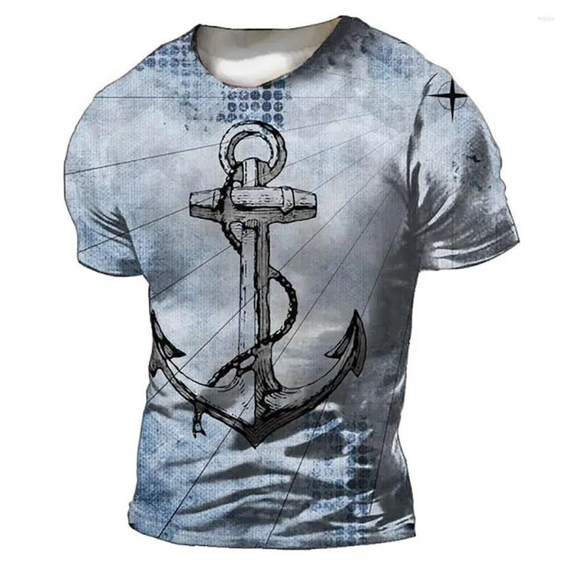 T-shirts pour hommes d'été Hauts musculaires décontractés pour hommes Manches courtes Col rond Mode Anchor Graphic 3D Print Retro Street Plus Size Tees 6XL