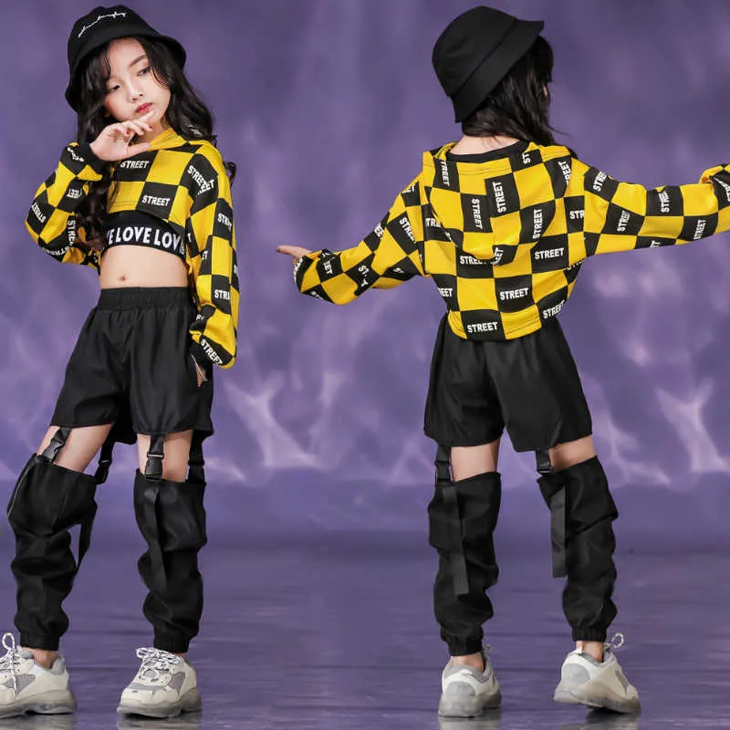 Filles Hoodies Hip Hop Cargo Pant Enfants Crop Top Street Dance Adolescent 3 Pcs Ensembles Tenues Enfant Sc ne Jazz Streewear V tements Costumes