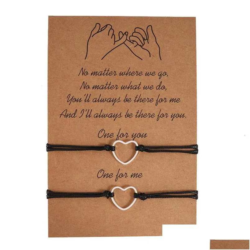 Catena collegamento a catena amicizia bracciale braccialetti di fascino heart uno per te me nero intrecciate coppie uomini donne desideri card dhgarden dhgxt