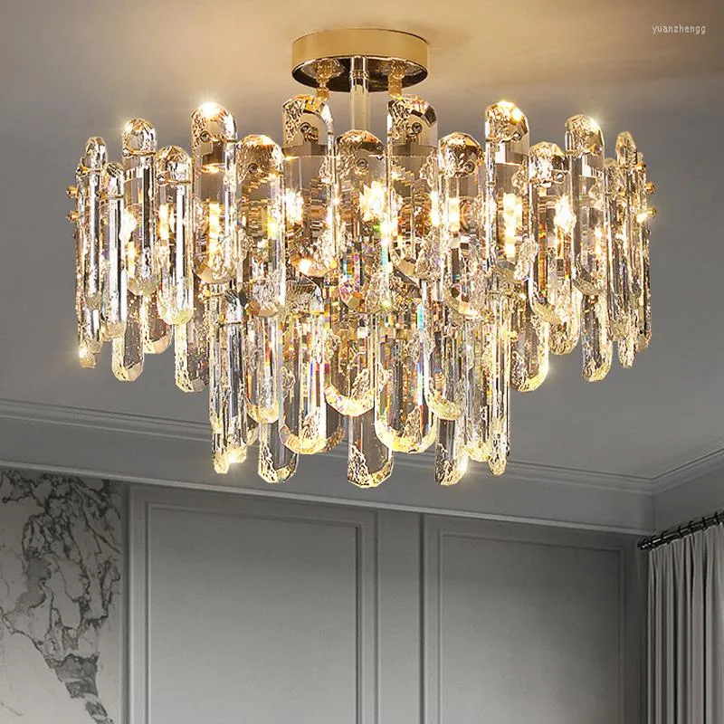 Lustres Or Moderne Plafond Lustre Pour Salon Chambre Ronde Lampe En Cristal De Haute Qualité Décor À La Maison Led Cristal Luminaires