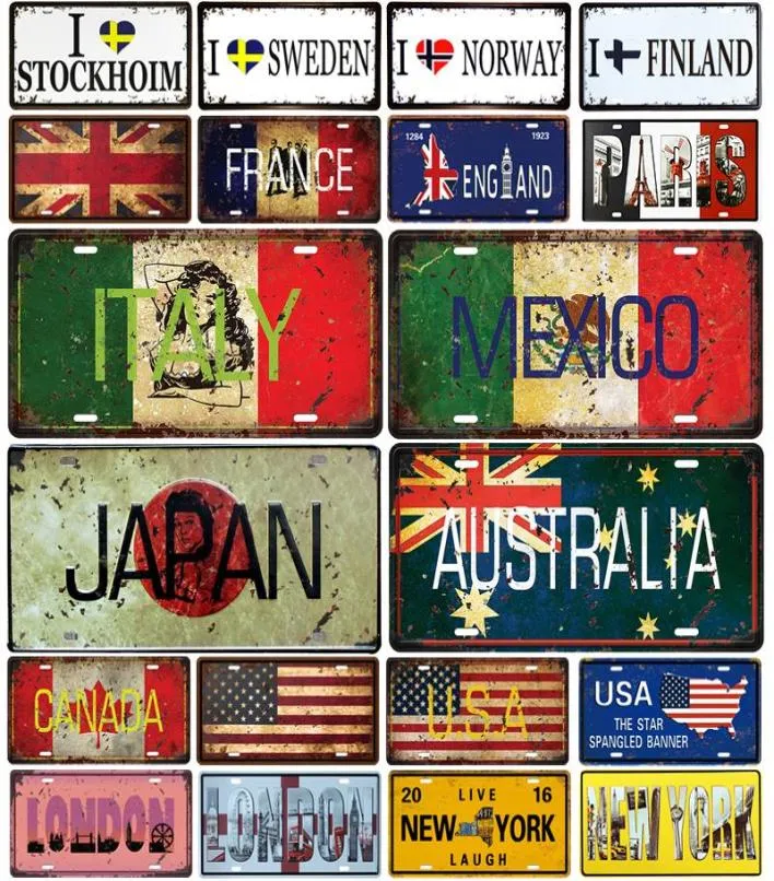 New Country Flag License Plate Bar Wall Decoration Tin Sign Vintage Metal Sign Decor Decor Painques Poster4215992