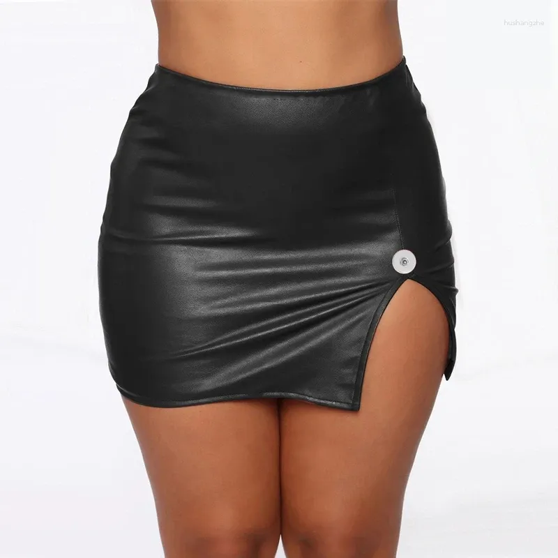 Skirts High Waist Wrapped Hip Short Skirt Nightclub PU Leather Zipper Sexy Fit 20MM Snaps Button Wholesale DIY Jewelry