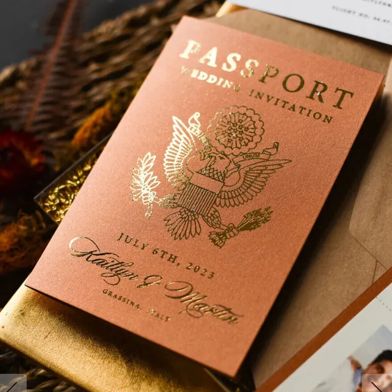 Greeting Cards 35pcs Custom Colors Passport Wedding Invitation Birthday Anniversary Year Party Travel Invite Card With RSVP Boarding Pass 231102