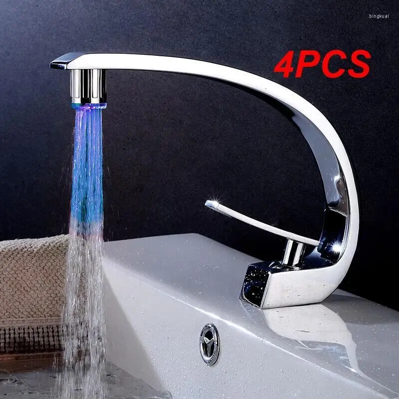 Robinets de cuisine 4 pièces robinet d'eau sensible avec convertisseur capteur de température de lumière LED accessoires de salle de bains 7 changement de couleur