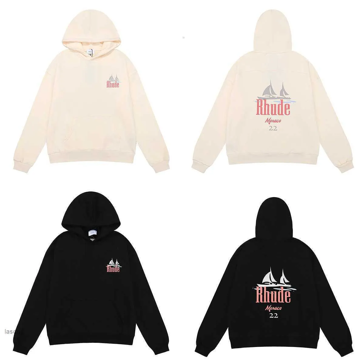 Marque Mode Rhude Manaco Voilier Imprimer Haute Qualité Coton Terry Hoodie Chandail Hommes et Femmes'sdjvr