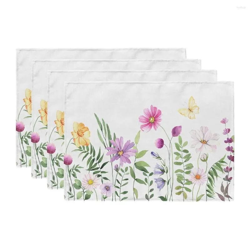 Table Mats Summer Decoration Floral Placemats 18x12 Inches Seasonal Holiday Spring Flower Decor Farmhouse Indoor Vintage Theme Dinner Party
