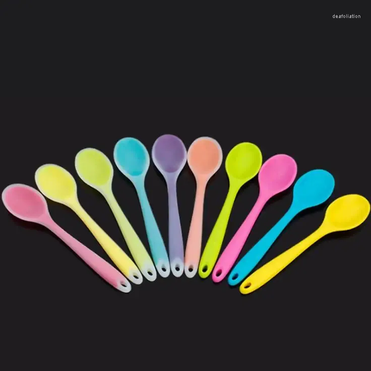 Spoons Home Use Mini Silicone Spoon Colorful Heat Resistant Kitchenware Cooking Tools Utensil 20.5 4.5cm SN3467