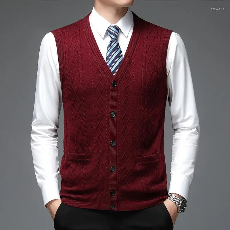 Мужские свитера 2023 Мужские аргайл-образец кардиган кардиган осенний рукавиц шерсть мужские повседневные кнопки V-образного выреза