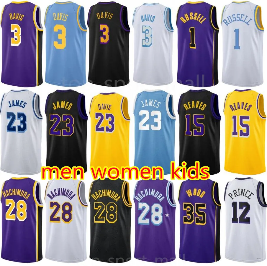 Printed Basketball 15 Austin Reaves Jerseys LeBron James 3 Davis Rui Hachimura Taurean Prince DAngelo Russell Christian Wood Gabe Vincent Mens Kids Women New City