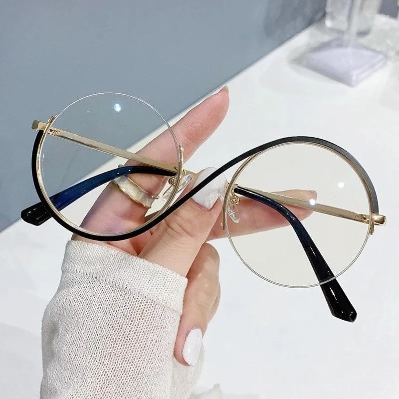 サングラスサングラスコンピュータの丸い金属メガネアンチブルーレイフレーム女性男性眼鏡透明な眼鏡透明
