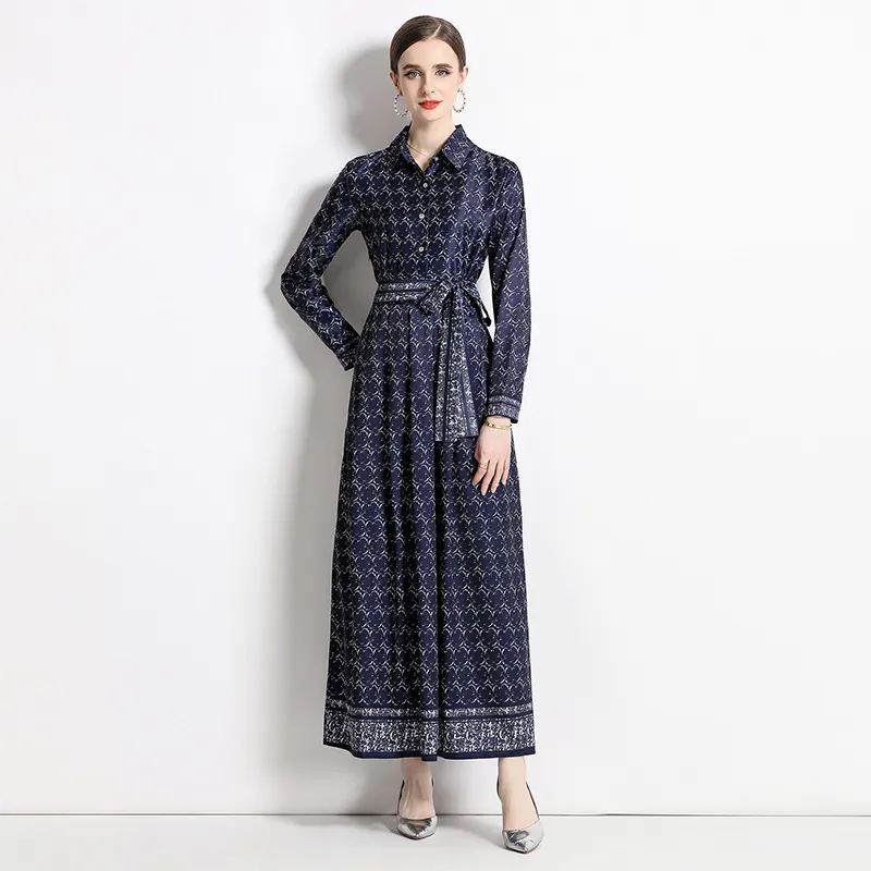 Printed Long Sleeve Maxi Dress Women Cotton Blend A-Line Ankle-Length with  Bow Belted Waistline for Autumn from Dhgate Basic & Casual Dresses - price  46.13