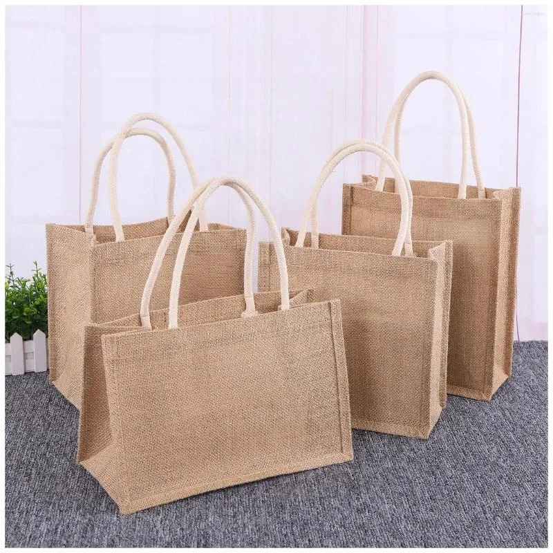 Gift Wrap Eco Friendly Burlap Tote Bags Blank Jute Beach Handbag Shopping
