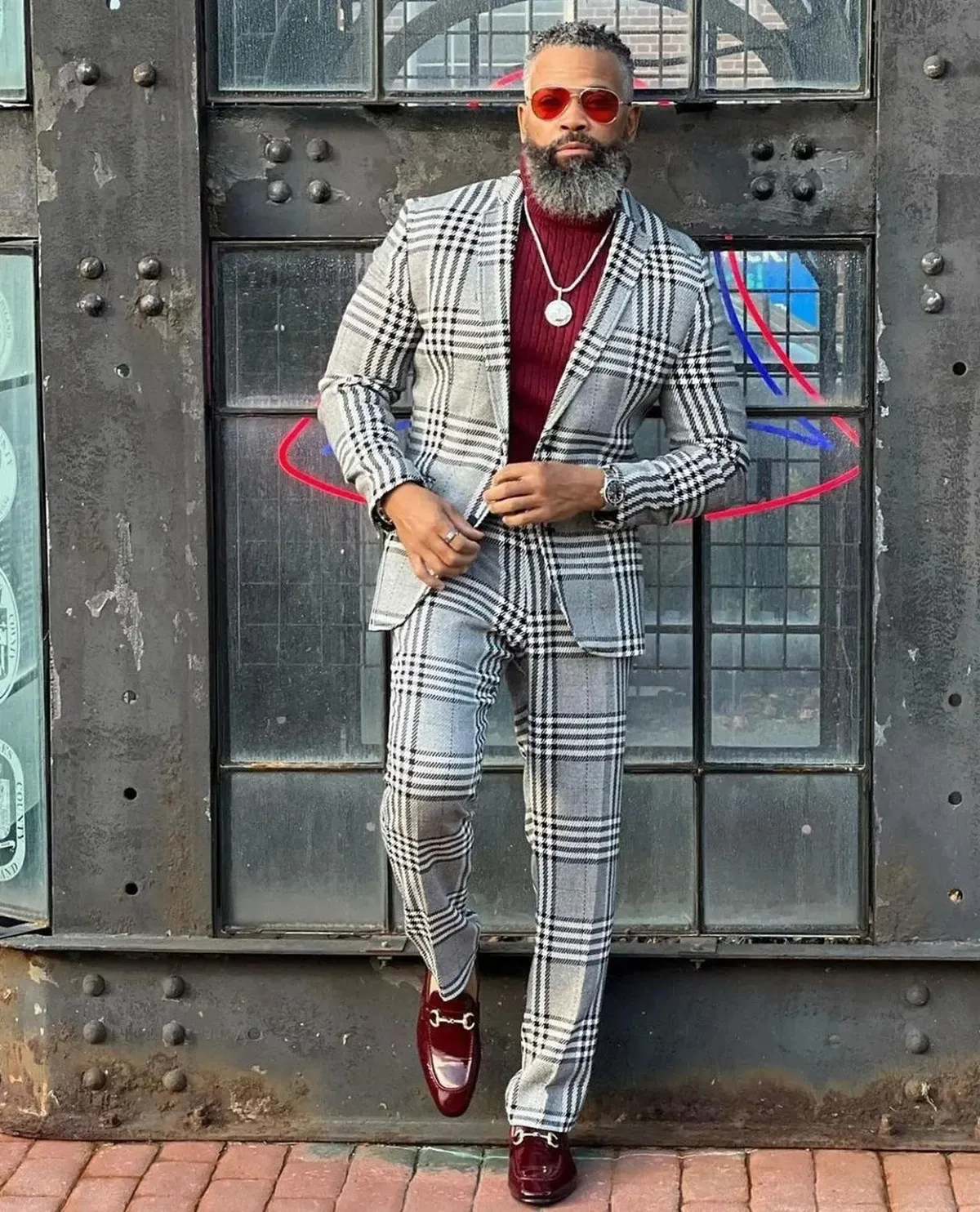 Classic Mens Checkered Suits: Slim Fit, Formal Business 2-Piece