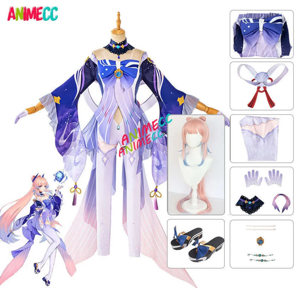 Genshin Etki Cosplay Costume Sangonomiya Kokomi Peruklar Seksi Kadınlar Giyim Kıyafet Üniforma Anime Anime Cadılar Bayramı Karnaval Kostümleri Cosplay