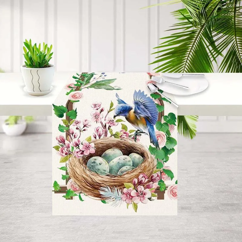 Tafelstoffen Easter Runner Feestelijke ei Smallprint Vintage Decoratie Linnen Tafelkleed Huisdecoratie