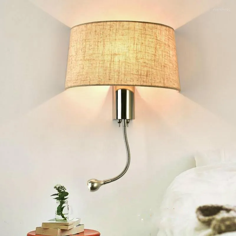 Lampes murales Abat-jour en tissu beige Led Light Reading El Guest Room Passage E27 1W Night Bedroom Project Lighting