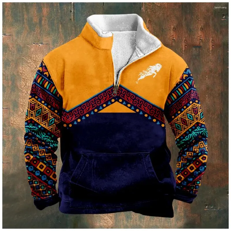 Sweats à capuche pour hommes 2023 Bohemian Hommes Pulls Sweatshirts Zip Up Vêtements en molleton Patchwork Ethnique Bullfight Tribal Graphics Tops surdimensionnés