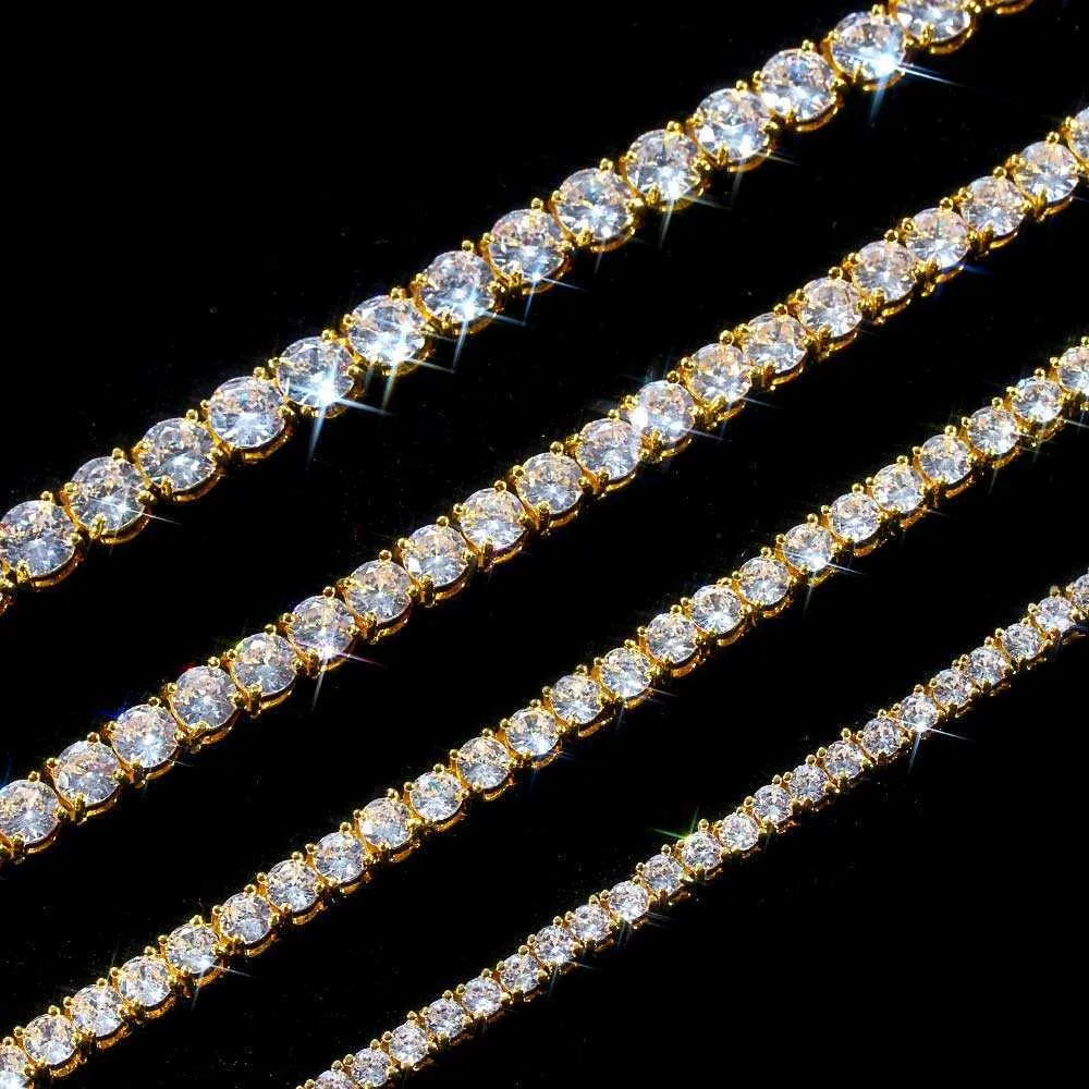 Tennisarmband Kette Halskette Iced Out Vergoldete Tenniskette Runde Zirkonia Diamant Kubanische Gliederkette für Damen Herren