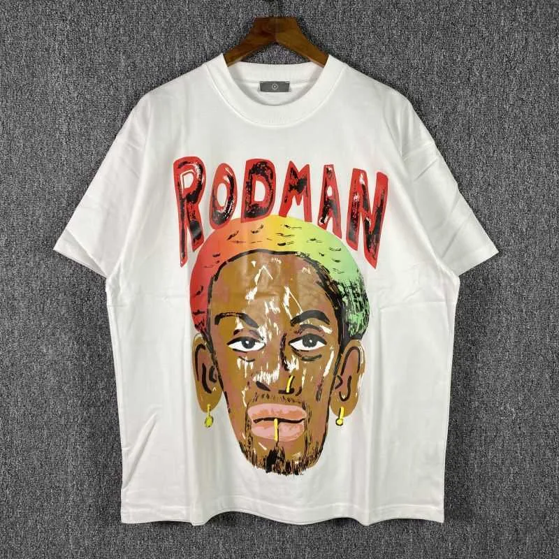 Американский модный бренд Bug Rodman Улыбающий лицо мультфильм граффити Винтаж Хай-стрит мужская футболка с коротким рукавом. Пара лето лето