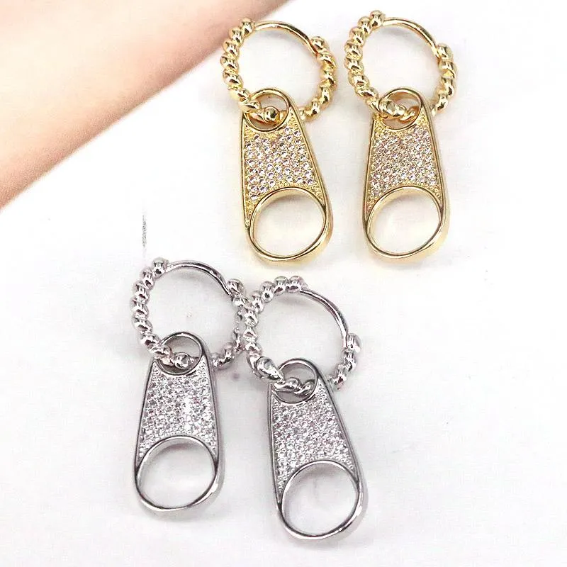 Hoopörhängen Huggie 4Prairs Trendy Zircon dragkedja för kvinnor Minimalistisk Drop Gold Plating Crystal Dingle Earring 2023 Jewelryhoop