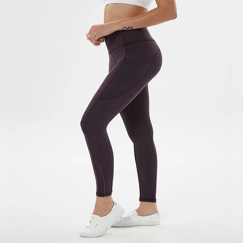 Lu Lu Lemens, новые эластичные облегающие брюки с высокой талией для йоги, спортивные укороченные брюки телесного цвета с боковыми карманами, осень и зима