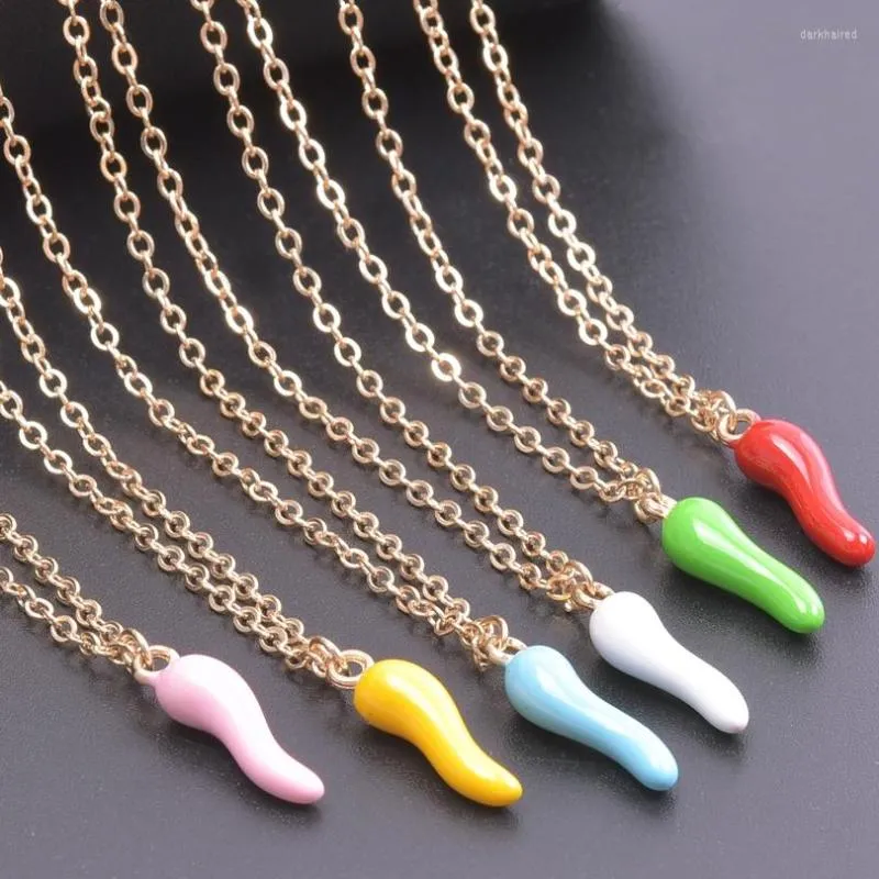 Chains Cute Enamel Colorful Lucky Horn Chili Pendant Necklaces For Women Y2K Red Pepper Chain Collares Jewelry Accessories Making Bulk