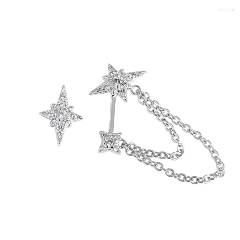 Boucles d'Oreilles Créoles Argent 925 Petit Design Simple Tempérament Étoile Asymétrique Femme