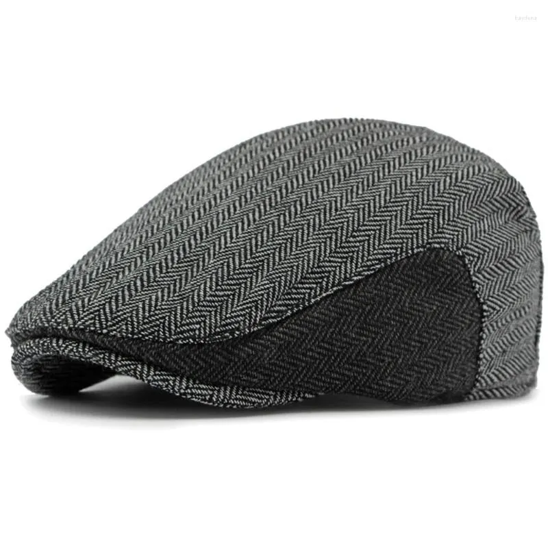 Berets HT4240 For Men Women Spring Autum Patchwork Beret Cap Retro Striped Ivy Sboy Flat Artist Painter Hat