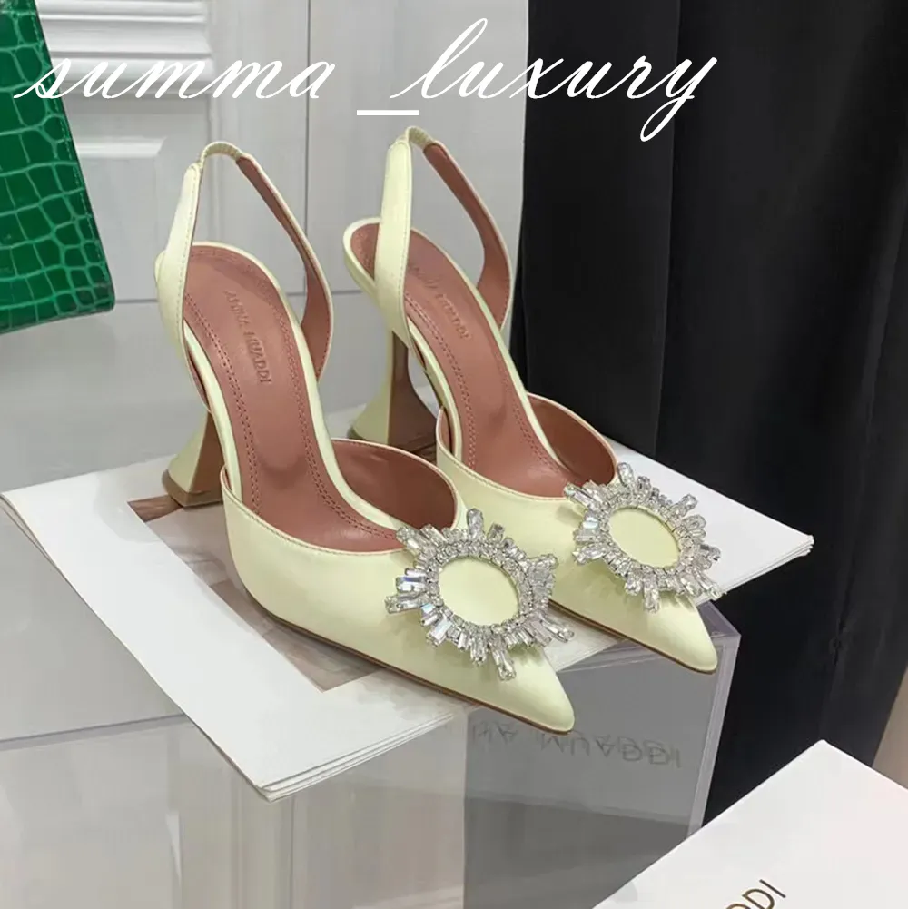 Luxury Crystal Sunflower Amina Muaddi Dress Green Sandals Heels With ...