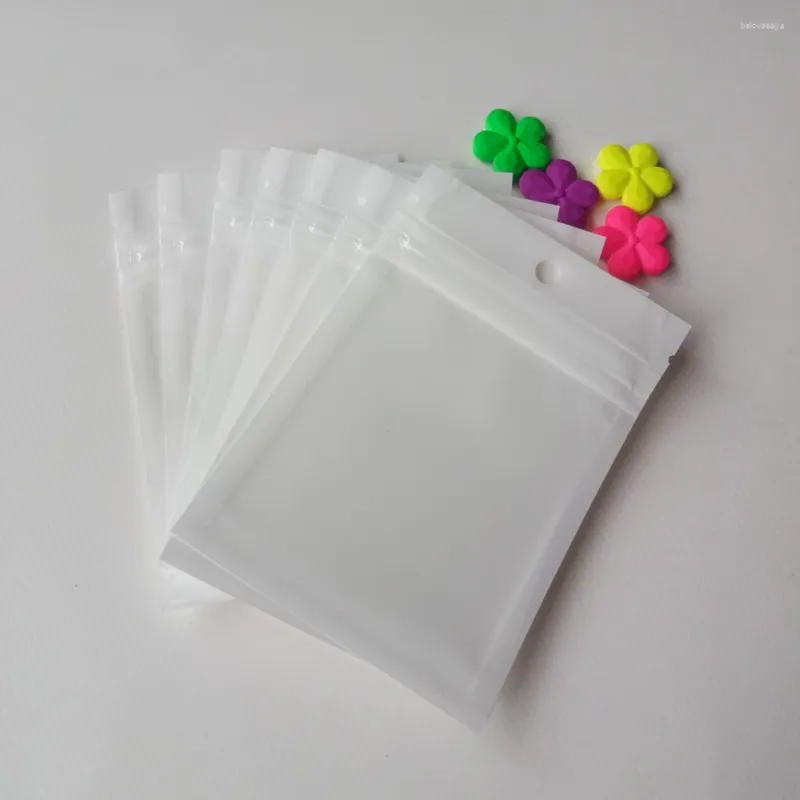 Jewelry Pouches 500pcs 14 20cm White/Clear Self Zipper Plastic Packaging Poly Bag Pearl Film Ziplock Bags Package With Hang Hole