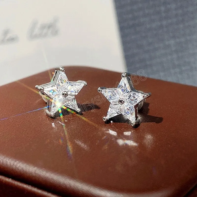 Uziększość białej sześciennej cyrkonu pięciopunktowe kolczyki w kształcie gwiazdy dla kobiet Bankiet Party Anniversary Gift Biżuteria